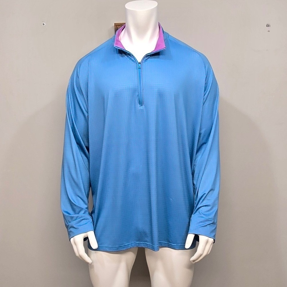 Birdie Bound Quarter Zip Pullover Mens 2XL Blue Pink Houndstooth Golf Golfcore